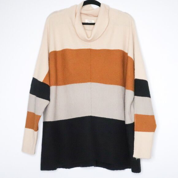 Umgee Womens‎ Turtleneck Sweater Size Large Colorblock Cream Brown Orange Grey - Picture 1 of 10